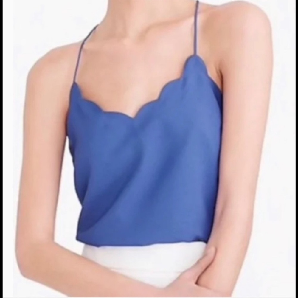 NWT J.Crew Scalloped Neckline Strap Cami Tank Top Blouse Size 2 blue